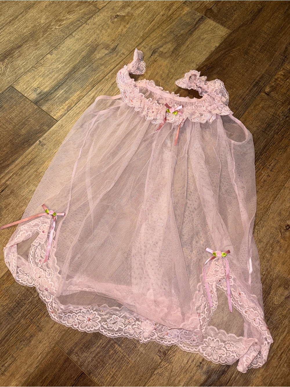 Sabrina Carpenter Inspired Lingerie Babydoll Dress Mesh Blush Pink Rhinestones